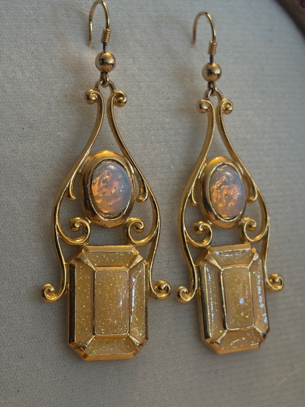 BEVERLY HAMBURG | Gold Tone Opal Drop Earrings - Picture 3 of 7